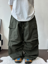ヒップパラシュートナイロンワイドバルーンロングパンツ🩶🖤💚3カラー