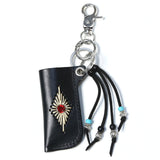 turquoise leather cord beads necklace & lighter case black