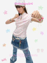 BETWEEANNDx sunonebird チャイニーズイラストレーション半袖トップ
