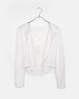Seleo Shirring Lace Ribbon クロップド長袖ノースリーブカーディガンセット