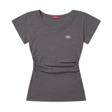 Shirred V-Neck Embroidered T-Shirt (26STP-SSTS01)