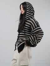 (UNISEX) Mesh Stripe Cropped Zip-up Knit