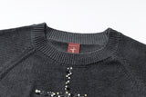 SPRAY-DYED DISTRESSED BEADED PIPE EMBROIDERY クロステンセルベルベットニットセーター