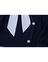 Jennifer Silver Button Point Asymmetric Blouse Sweatshirt Navy
