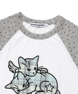 Wエンジェルキャッツラグラン半袖Tシャツ ホワイト(CV2FMFT546A)