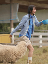 Wavy Collar Cable Merino Cardigan (Light Blue)