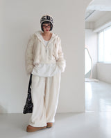 Fluffy fleece hooded zip-up jacket