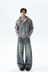 Cable Knit Drawstring Hooded Sweater