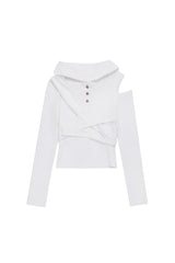 STRAP HOODED LONG SLEEVE TOP WHITE