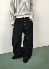 Luzern Non-Fade Button Wide Denim Pants