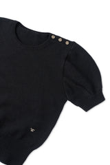 Slim button half knit_black