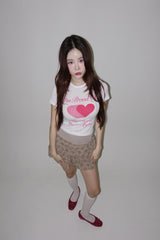 ハートプラウドレタリングスパンデックス半袖Tシャツ
