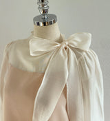 Liang Satin Tie Color Matching Puff Blouse