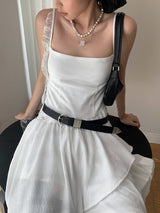 Unbalanced Square Sleeveless Slimming Frill Dress