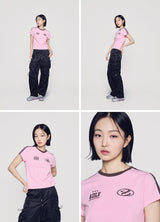 [24SS] CIRCLE SYMBOL TRACK CROP SHORT SLEEVE PINK