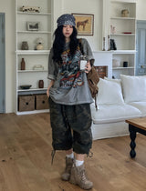 ヴィンテージカーウォッシュプリントルーズ半袖Tシャツ