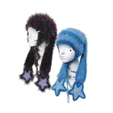  Extra-Long Floppy Bunny Ear Crochet Hat with Dangling Star Charms（blue/dark purple