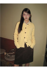 Yellow Twisted Button Round Cardigan