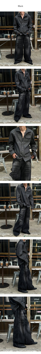 [Unisex] クラックワイドウォッシングデニムパンツ