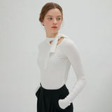 リボンカットアウトTシャツ WHITE