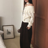 Hanel button off-shoulder muffler knitwear