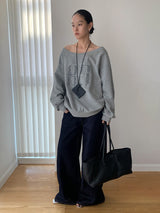 フォアシーズンズディープグリーンペーパーワイドデニムパンツ