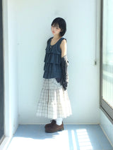 cream checkered pocket skirt
