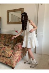 Lemon tea halterneck flare sleeveless dress
