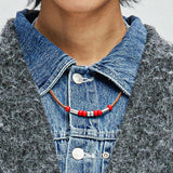 leather & turquoise beads necklace brown
