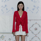 HIPPIE RUFFLE CARDIGAN_RED