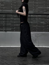[unisex] pintuck rivet nylon pants (2color)