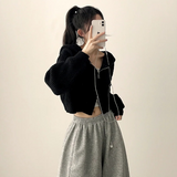Leppon Thick Two-Way Cropped Knitwear Hooded Zip-Up