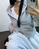 SHEEP FUR FLEECE CROPPED HALF POLO NECK ZIP UP 🧸🩶🤍🖤🩵4COLOR