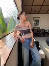 サントリ シフォン オフショルダー ノースリーブ Tシャツ