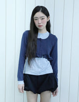 LAYERED FRILL CARDIGAN T-SHIRT(NAVY)