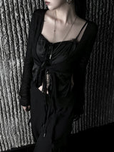 slub crop strap knit cardigan (4color)