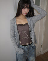 Brel Button Detail Ribbed Slim Cardigan