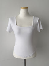 Marine Square Neck Crop Short Sleeve T-shirt