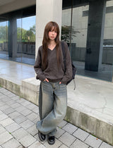Kafun Vintage Washing Denim Wide Pants