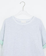 [unisex] Blanc Loose Fit Sleeve Color Matching Button Roll-Up Short Sleeve T-shirt