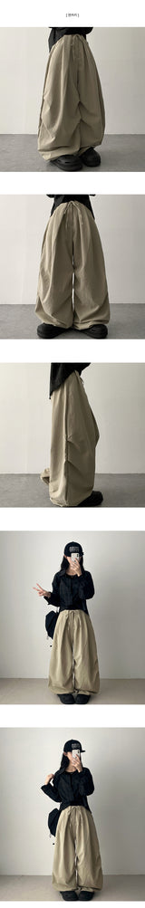 fodi waist banding pintuck wide pants