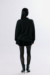 Pin stripe boxy polo shirt [BLACK]
