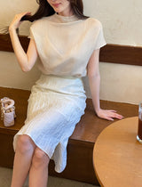 デルロリンクルアンバランススリットロングスカート