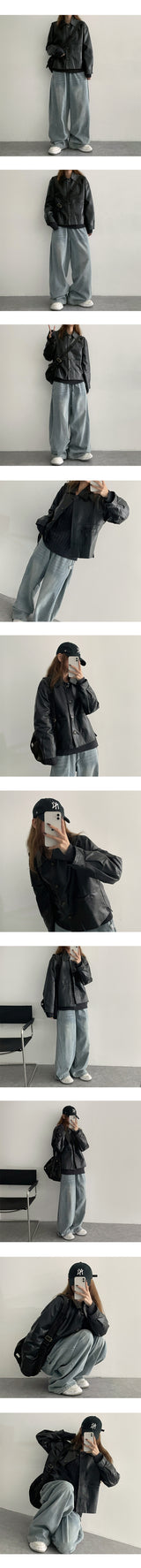 neck pocket collar leather jacket