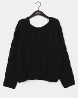 Uns Ribbon Strap Off-Shoulder Loose Fit Twisted Knitwear