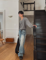 Pale wash wide denim pants