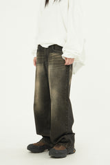 Dust oil washed denim pants