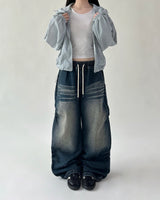 Catwashing Side Finch String Banding Wide Denim Pants