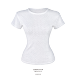 Cotton eyelet round-neck top (3color)