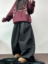 TWO PINTUCK RIVET BELT BALLOON LONG PANTS 🤎🖤💙3COLOR